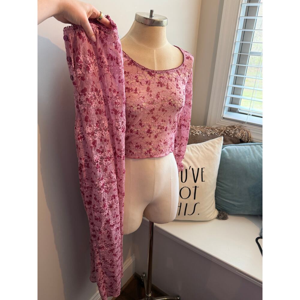 Intimately Free People Bali Winter Wonderland Set Sheer Lace Top Pants Pink XS